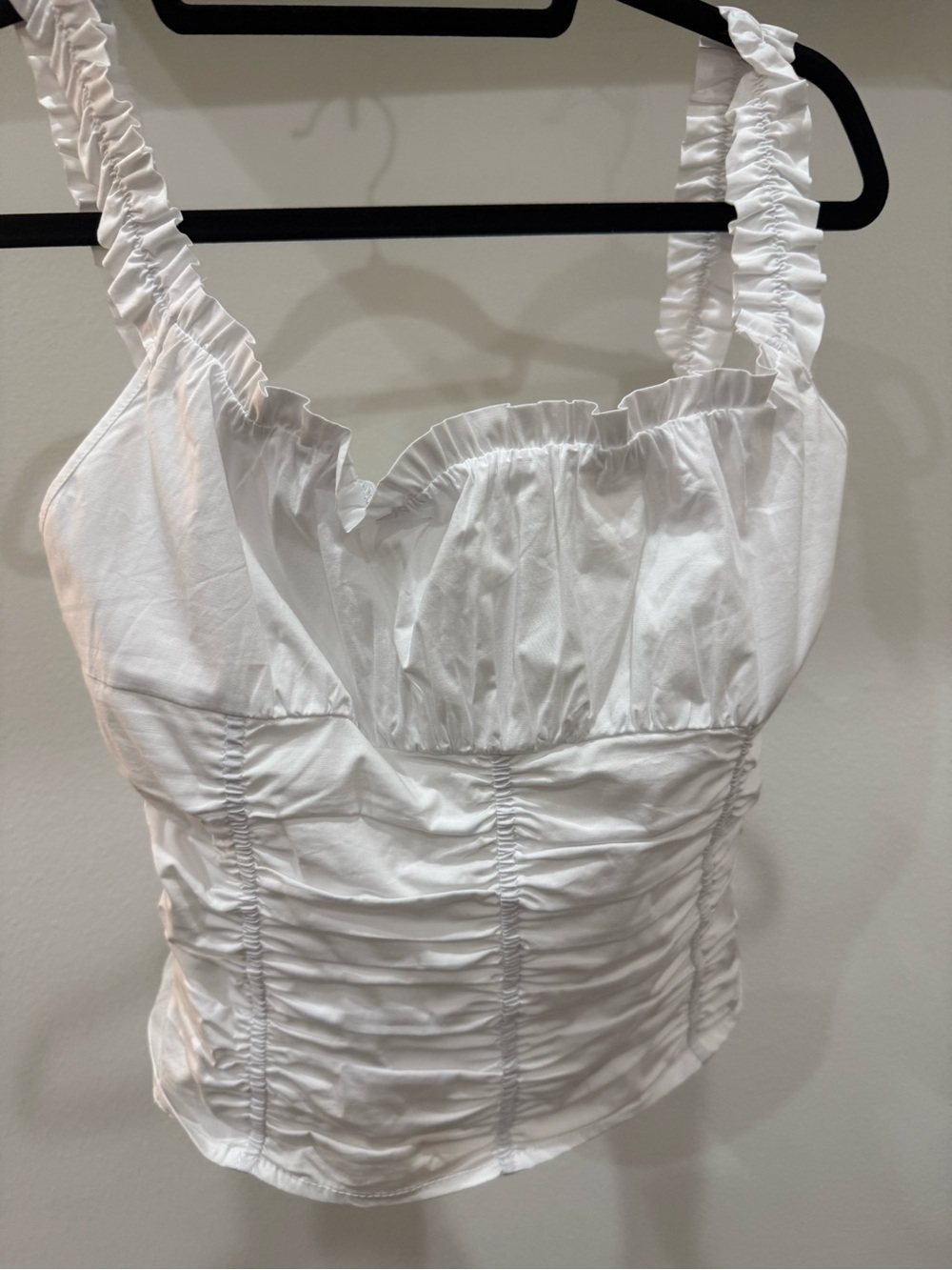 STAUD White Ruched Tank with Ruffled Straps - Picture 3 of 5